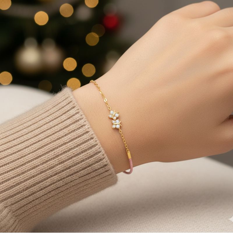 Thumbnail of Enchanting Flutterfly Gold Vermeil Butterfly Pink Silk Cord Thread Bracelet image