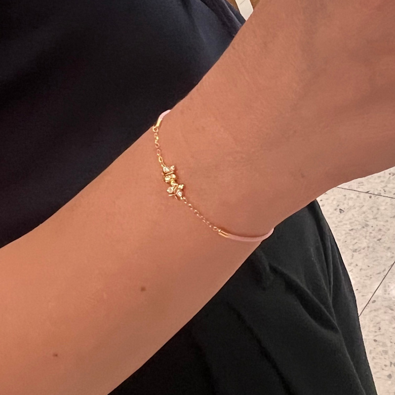Thumbnail of Enchanting Flutterfly Rose Gold Vermeil Butterfly Pink Silk Cord Thread Bracelet image