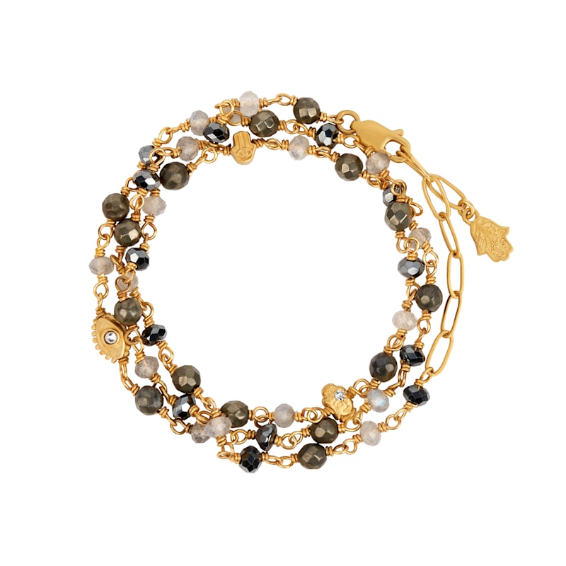 Thumbnail of Hematite Pyrite Labradorite Gold Wrap Bracelet – Triple Protection Energy Jewelry – Energetic Spirit image