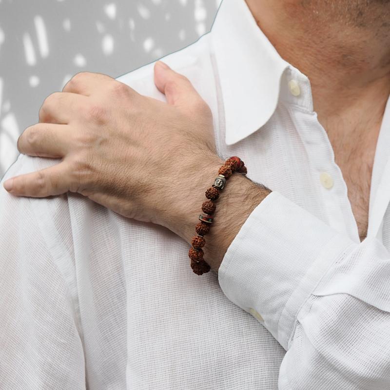 Thumbnail of Energy Stone Tibet Rudraksha Buddha Beaded Bracelet - Brown image