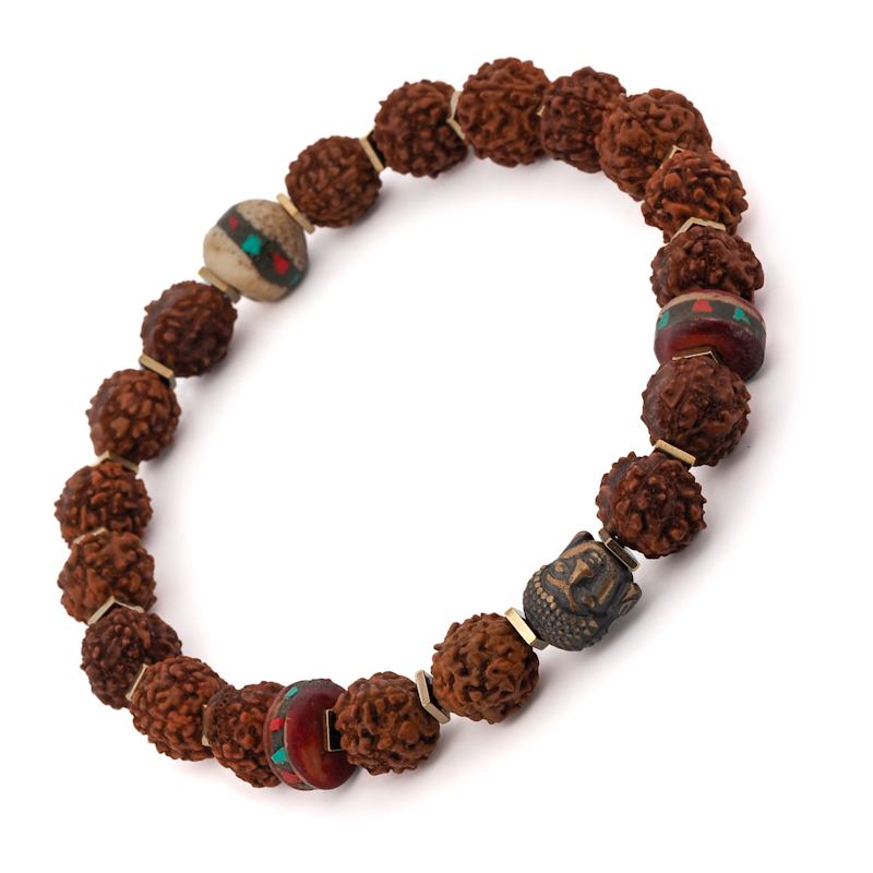 Thumbnail of Energy Stone Tibet Rudraksha Buddha Beaded Bracelet - Brown image