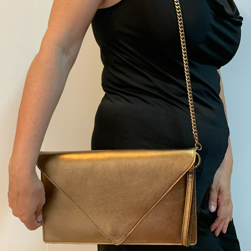 Thumbnail of Envelope Clutch Leather With Chain - Bronze image