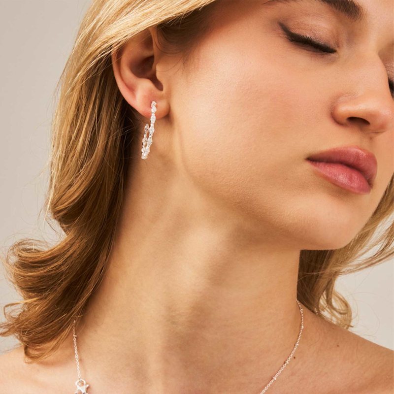 Thumbnail of Epic Sparkling Medium Sterling Silver Hoops image