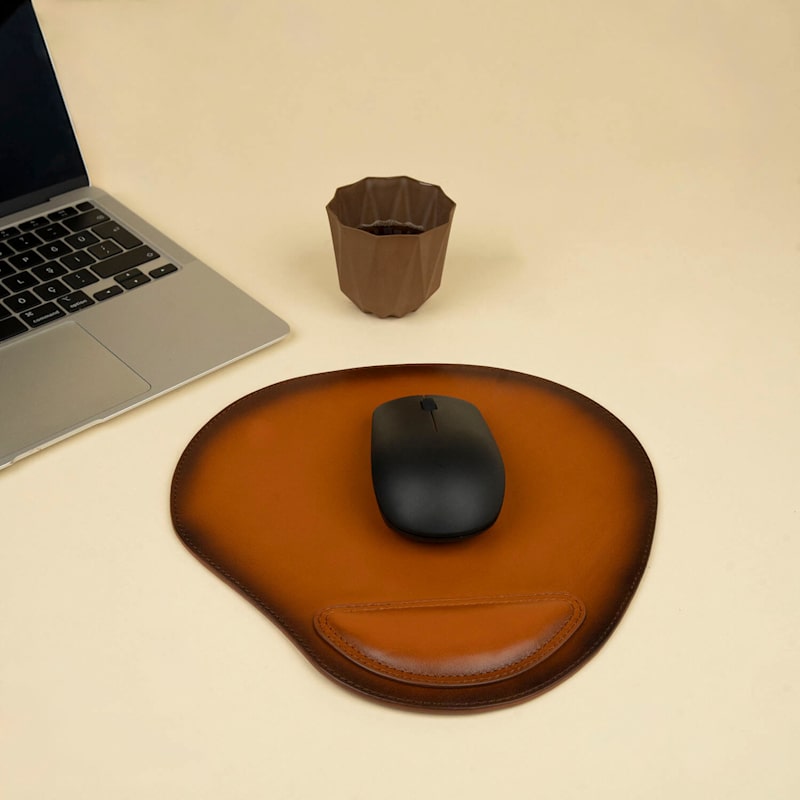 Thumbnail of Ergonomic Leather Mouse Pad With Wrist Support - Rich Brown - Portland image