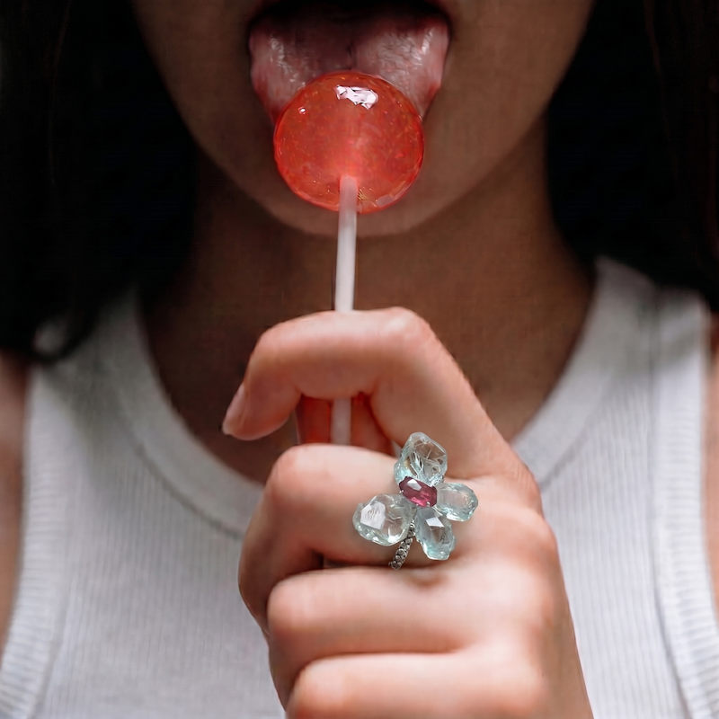 Thumbnail of Eros Aquamarine & Garnet Butterfly Ring image