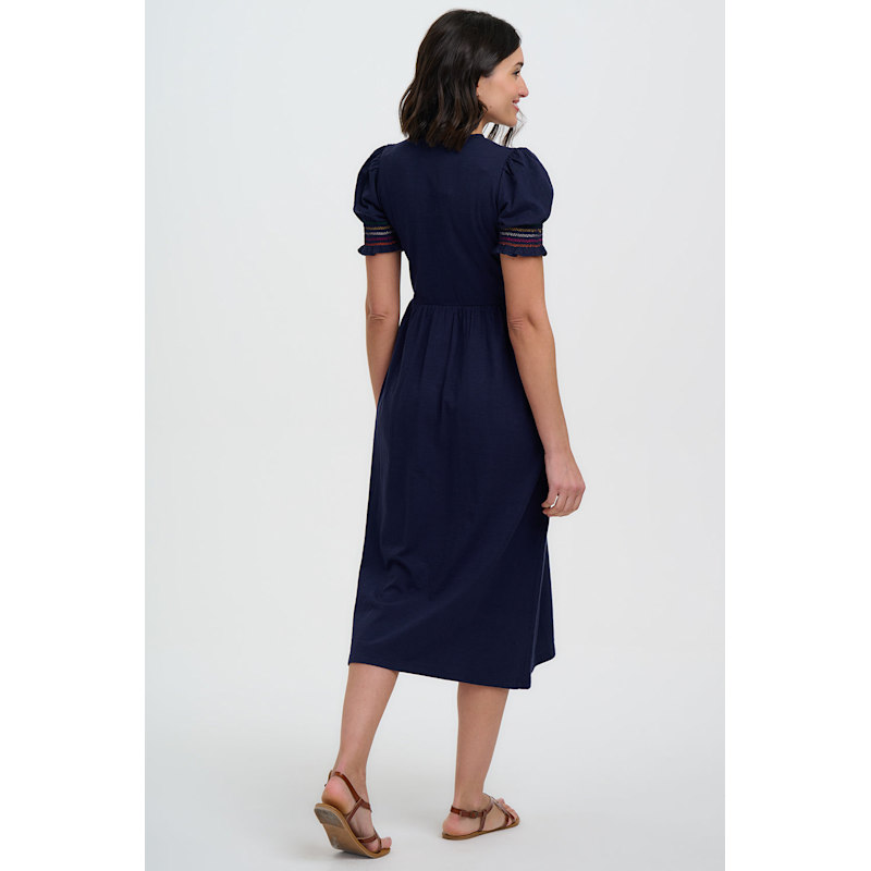 Thumbnail of Esme Jersey Midi Dress Navy, Tropic Palm Embroidery image