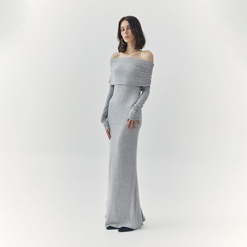 Esme Grey Off Shoulder Maxi Dress | ATS THE LABEL | Wolf & Badger