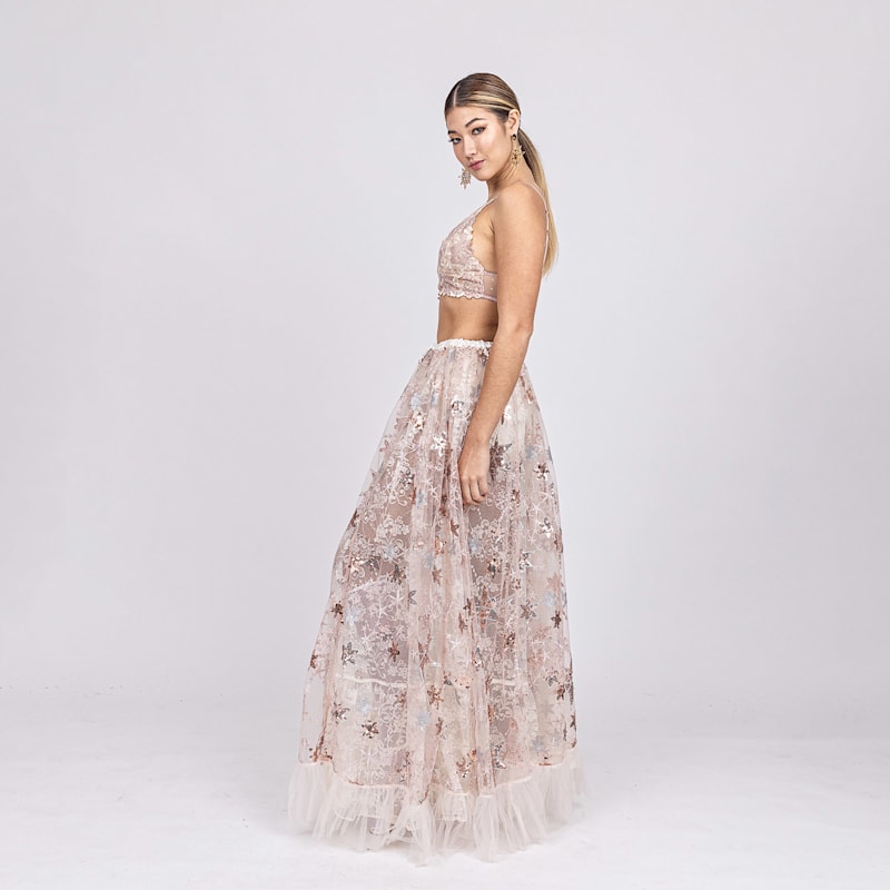slim fit dress slacks Rose Gold One Shoulder Sequin Dress – All There Boutique main image 0