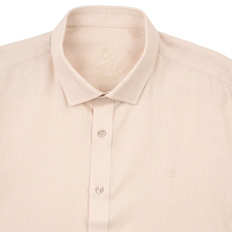 Thumbnail of Essential Linen Button Short Sleeve Button Down Shirt - Beige image