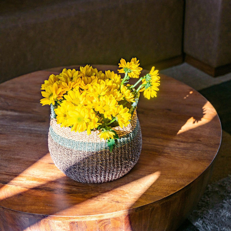 Thumbnail of Brown Tabletop Bulge Basket With Handle - Catch-All Basket image