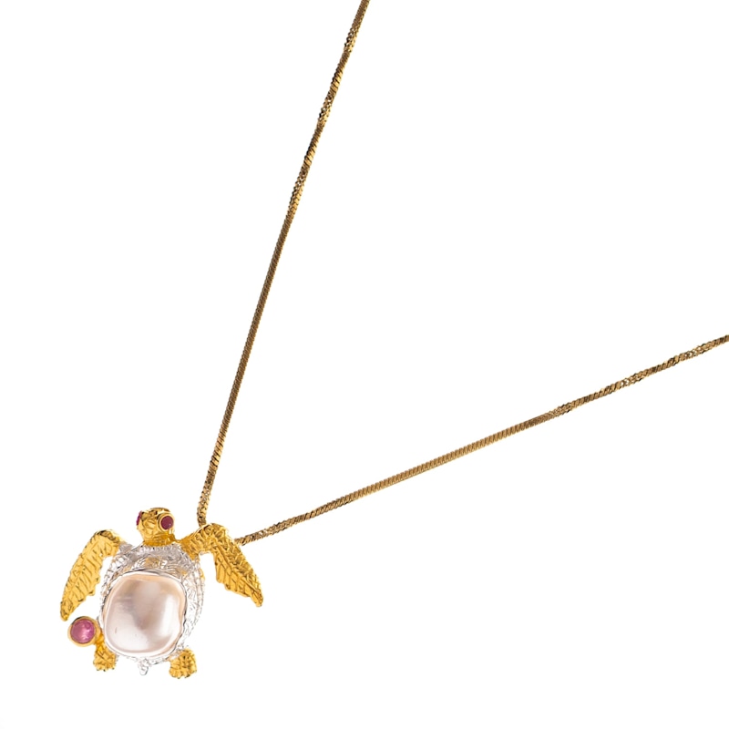 Thumbnail of Eternal Wisdom Turtle Pearl & Ruby Necklace - Gold image