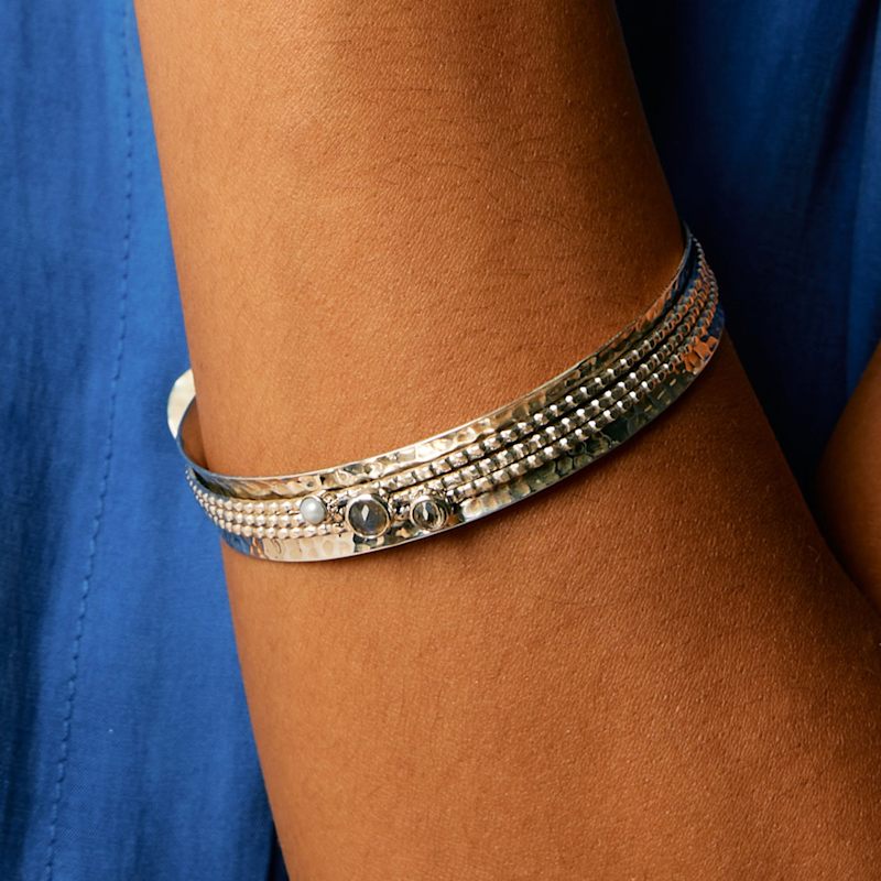 Thumbnail of Ethereal Galaxy Silver Spinning Bangle - Labradorite, Pearl & White Topaz image