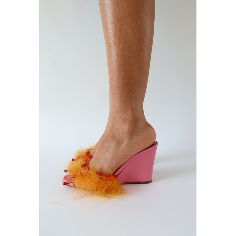 Thumbnail of Etsu Feather Wedge Heel In Pink Orange image