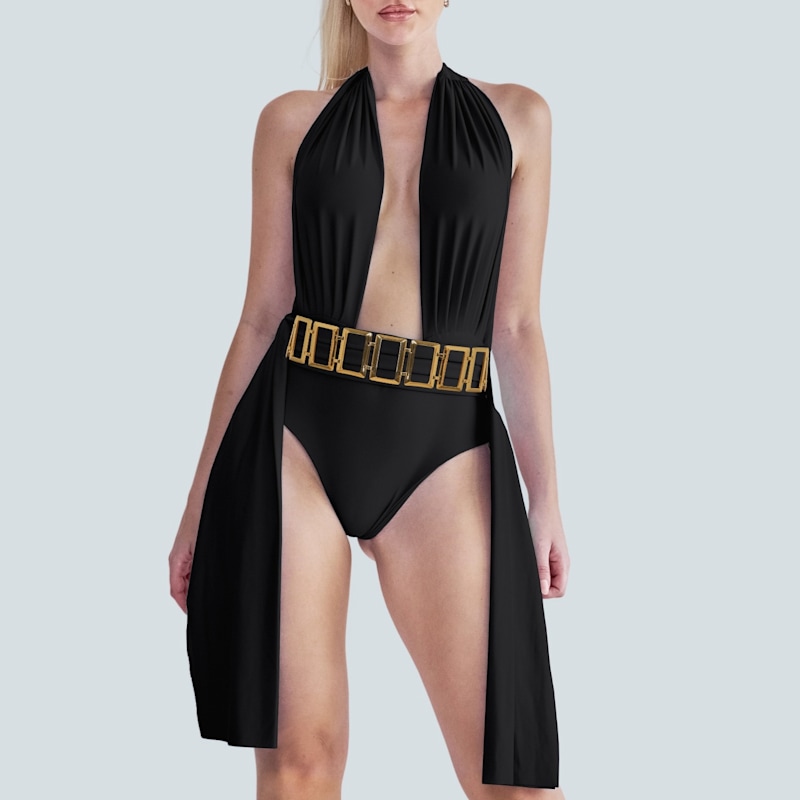 Thumbnail of Squera Wide Metal Waist Chain Belt In Gold image