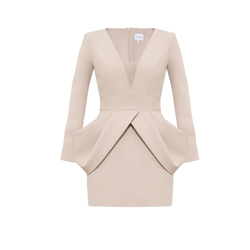 Thumbnail of Madonna Nude Deep V Neck Mini Dress image
