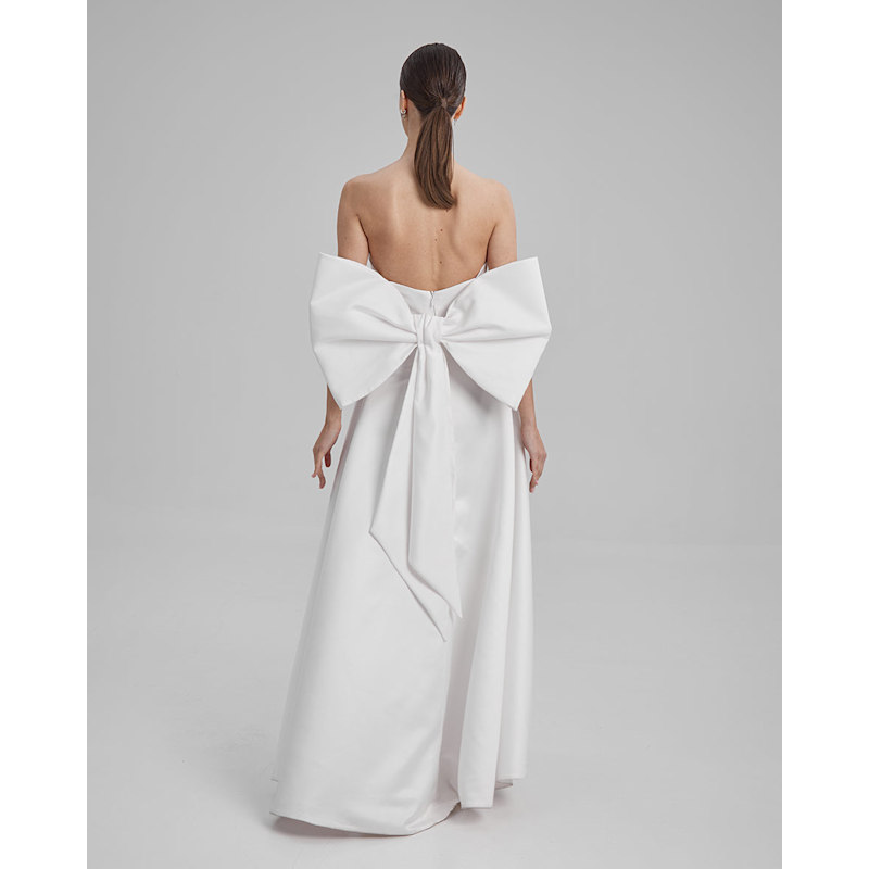Thumbnail of Eve Dress + Big Bow | Strapless A Line Maxi Dress In White image