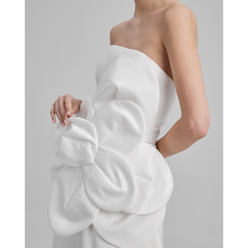 Thumbnail of Eve Dress + Flower | Strapless A Line Maxi Dress In White image