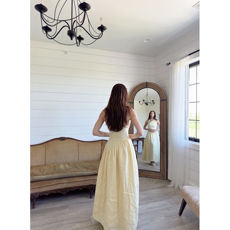 Thumbnail of Butter Yellow Asymmetric Halter Neck Maxi Dress image
