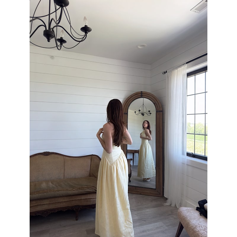 Thumbnail of Butter Yellow Asymmetric Halter Neck Maxi Dress image