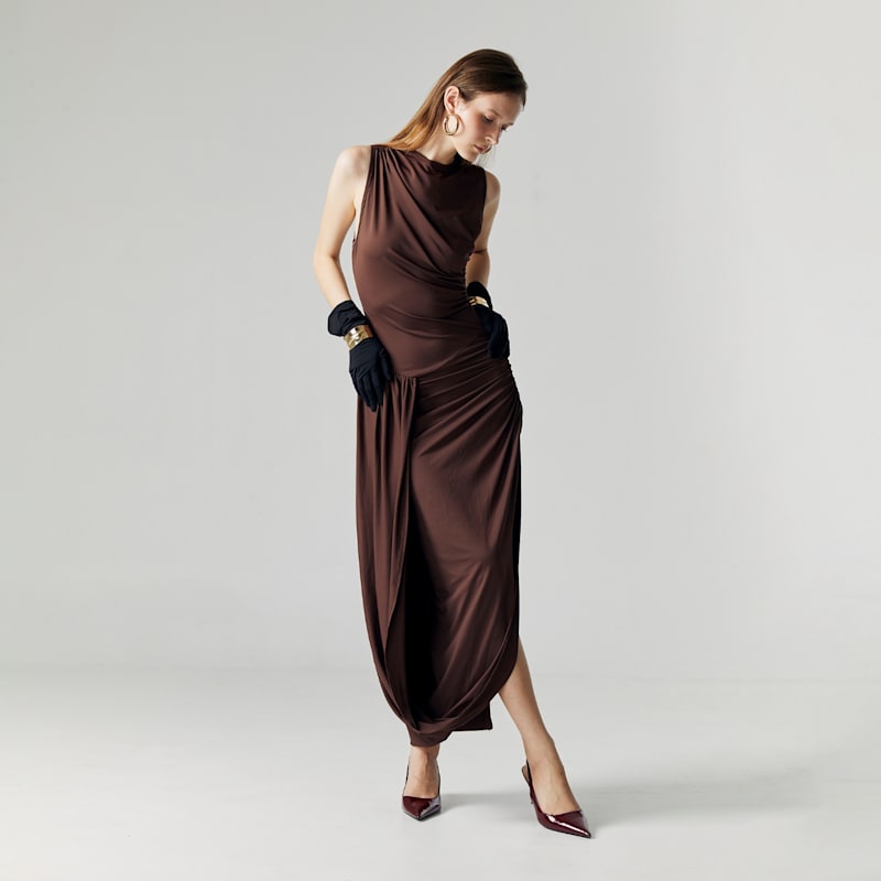 Thumbnail of Evel Brown Draped Dress image