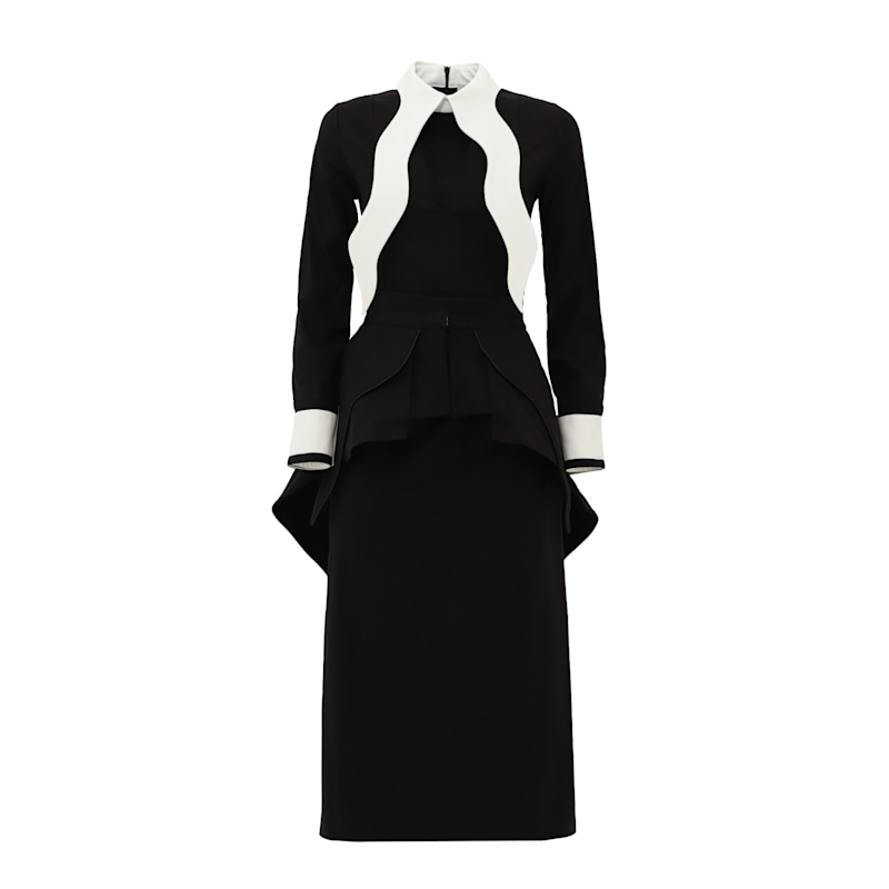 Evening Peplum Belted Dress Black - Two-Piece Set | Julia Allert