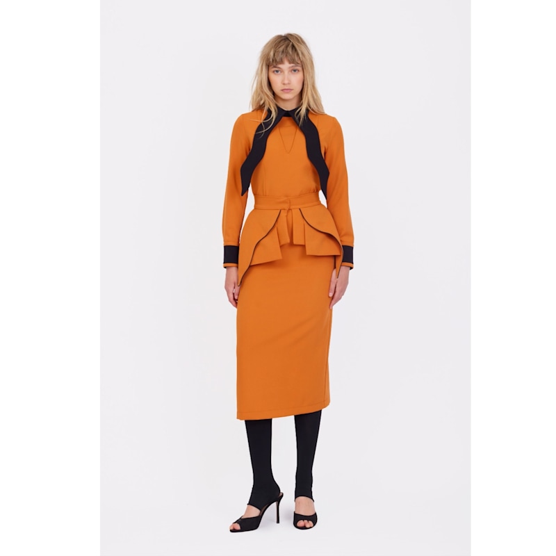 Evening Peplum Belted Dress Orange Two-Piece Set Julia Allert