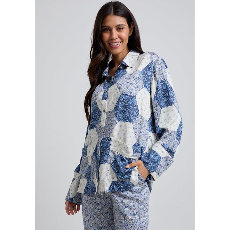 Thumbnail of Evie Aster Patchwork Pyjama Set In Blue image