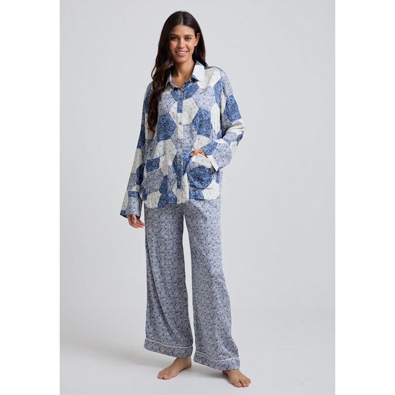 Thumbnail of Evie Aster Patchwork Pyjama Set In Blue image