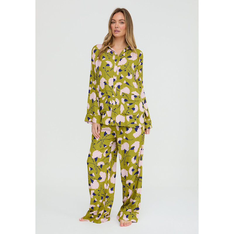 Thumbnail of Evie Long Sleeve Floral Print Pyjama Set In Green image
