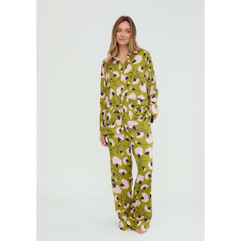 Thumbnail of Evie Long Sleeve Floral Print Pyjama Set In Green image