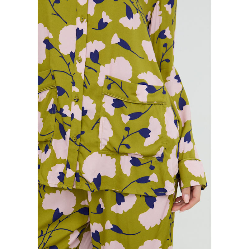 Thumbnail of Evie Long Sleeve Floral Print Pyjama Set In Green image