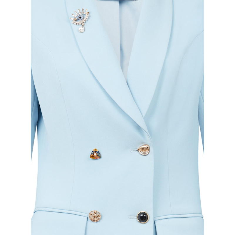 Thumbnail of Evil Eye Brooch Tailored Blazer With Collector's Buttons In Powder Blue image