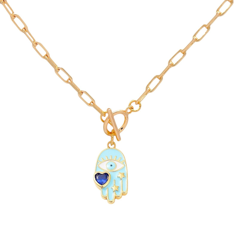Thumbnail of Evil Eye Heart Saphire Necklace 18K Gold image