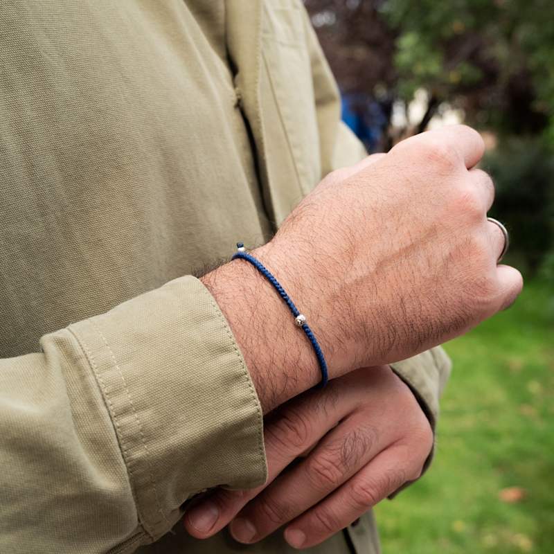 Thumbnail of Evil Eye Silver & Blue Rope Bracelet For Men - The Protector image