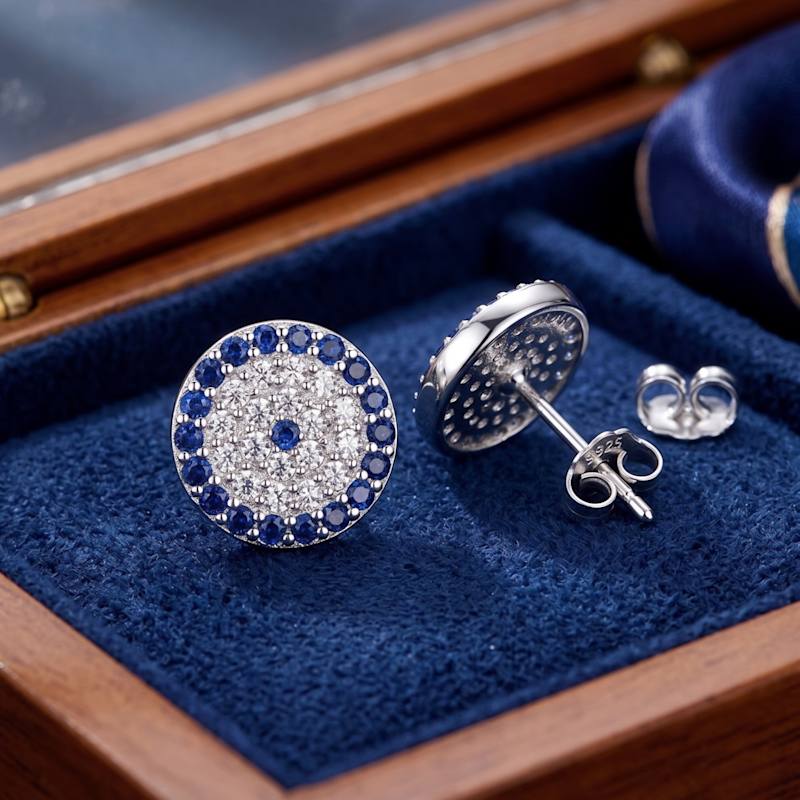 Thumbnail of Evil Eye Sterling Silver Stud Earring image