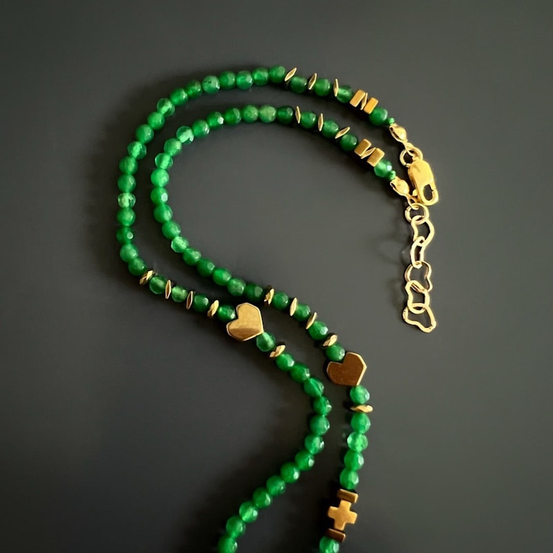 Thumbnail of Green Jade Stone Spiritual Soul Gold Medallion Pendant Necklace - Green image