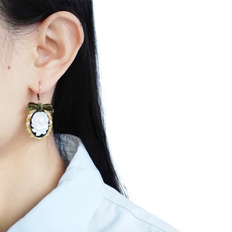 Thumbnail of Dark Romance Rose Oval Porcelain Cameo Earrings image