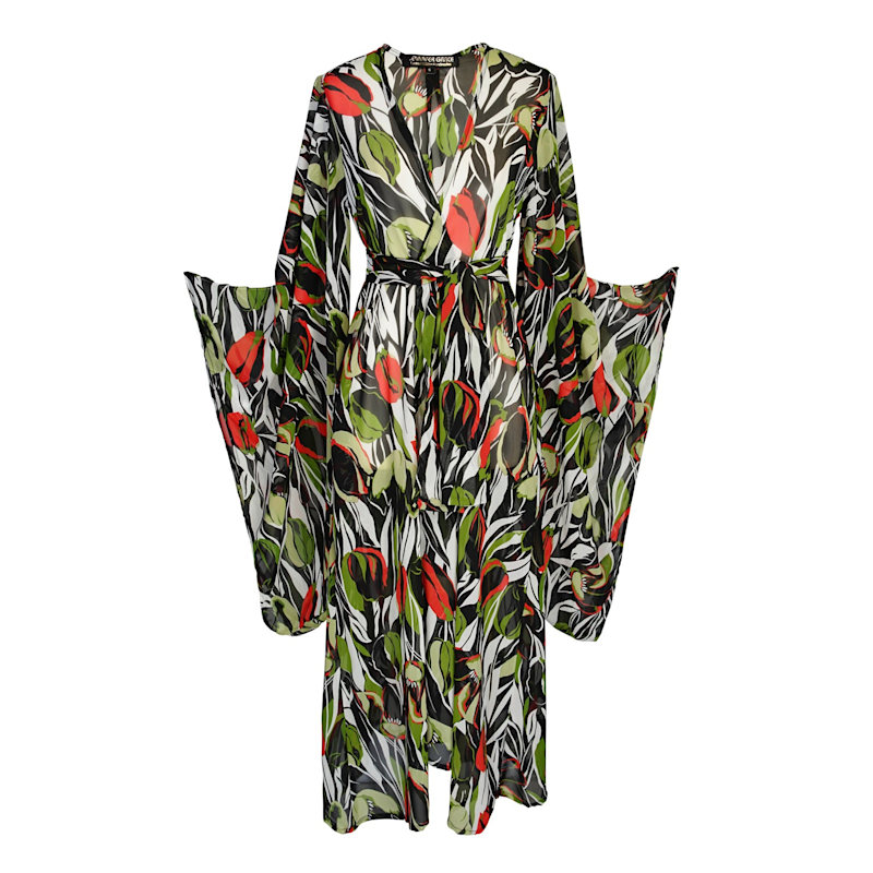 Safari Tiwa Reversible Tie Kimono - Navy + Sefa Print