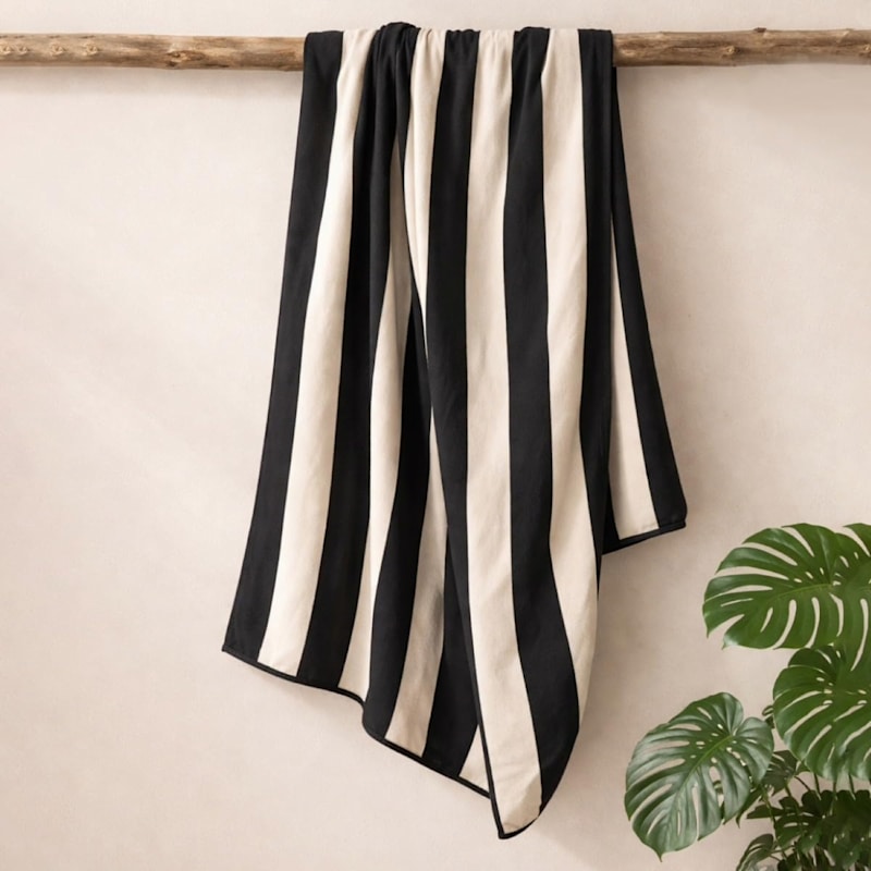 Thumbnail of Extra Large Organic Cotton Striped Beach Towel - Black & Natural image
