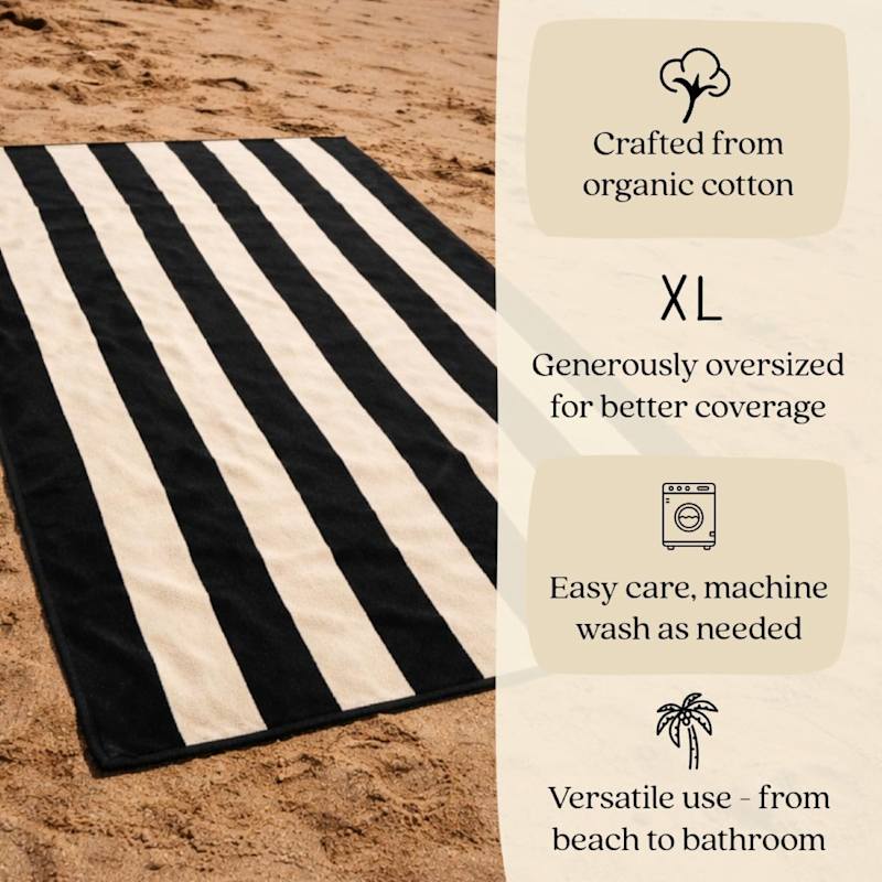 Thumbnail of Extra Large Organic Cotton Striped Beach Towel - Black & Natural image