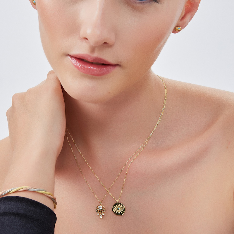 Thumbnail of Eye Coin Sterling Silver Evil Eye Necklace - Gold image