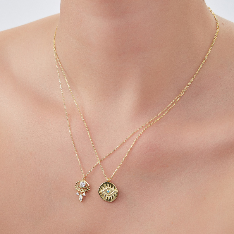 Thumbnail of Eye Coin Sterling Silver Evil Eye Necklace - Gold image