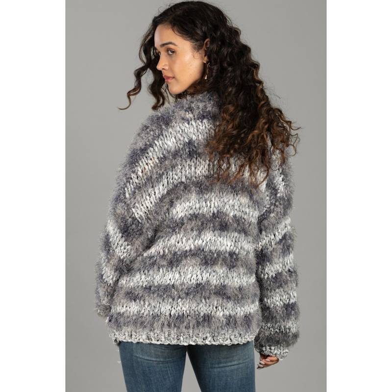 Thumbnail of Eyelash Hand Knit Blue Gray Cardigan image