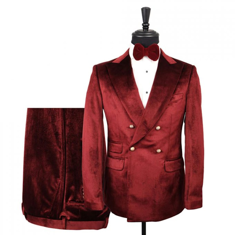 Thumbnail of Maison Velvet Double Breasted Peak Lapel Two Piece Suit – Burgundy image