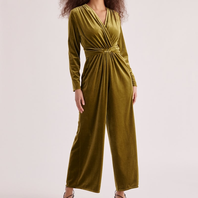 Thumbnail of Velvet Knot-Waist Jumpsuit In Olive Green image