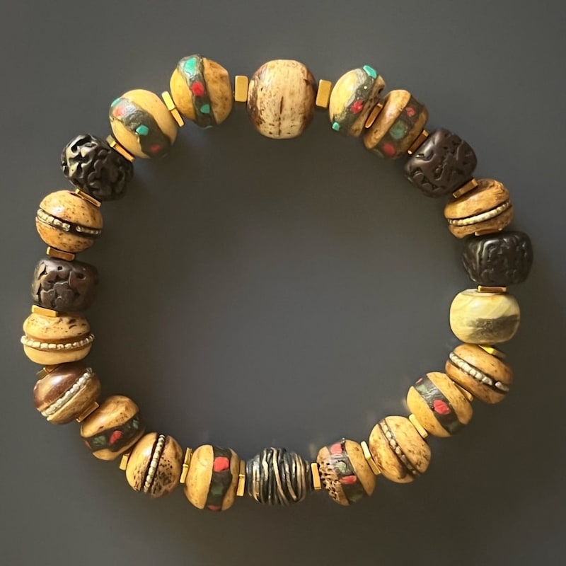 Thumbnail of Nepal Mini Mala Meditation Beaded Bracelet - Brown image