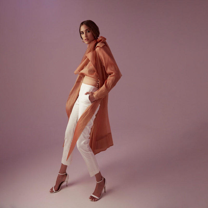 Thumbnail of See Through Organza Trench Coat In Orange image