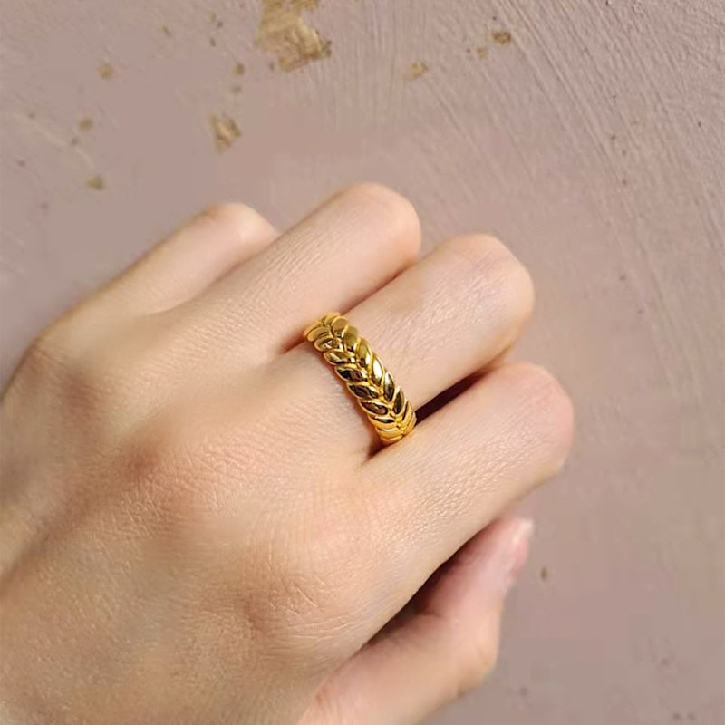 Thumbnail of Gold Vermeil Kemetra Chunky Silver Ring Adjustable Wheat Pattern image