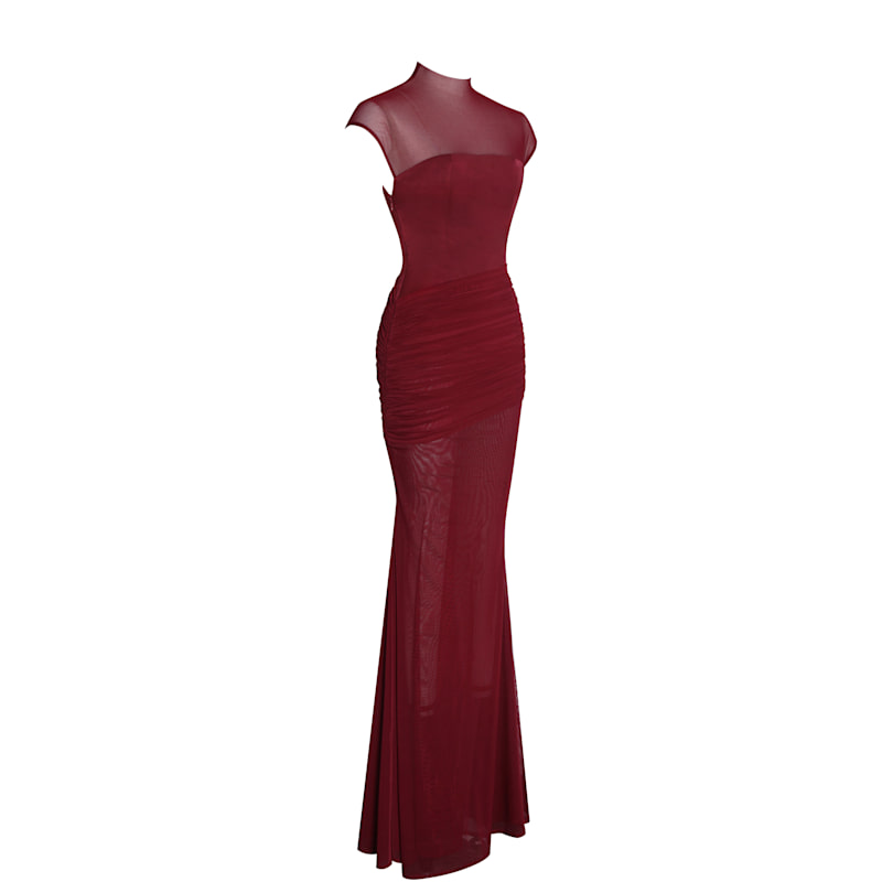 Thumbnail of Fabienne Burgundy Mesh Cap Sleeve Mermaid Gown image