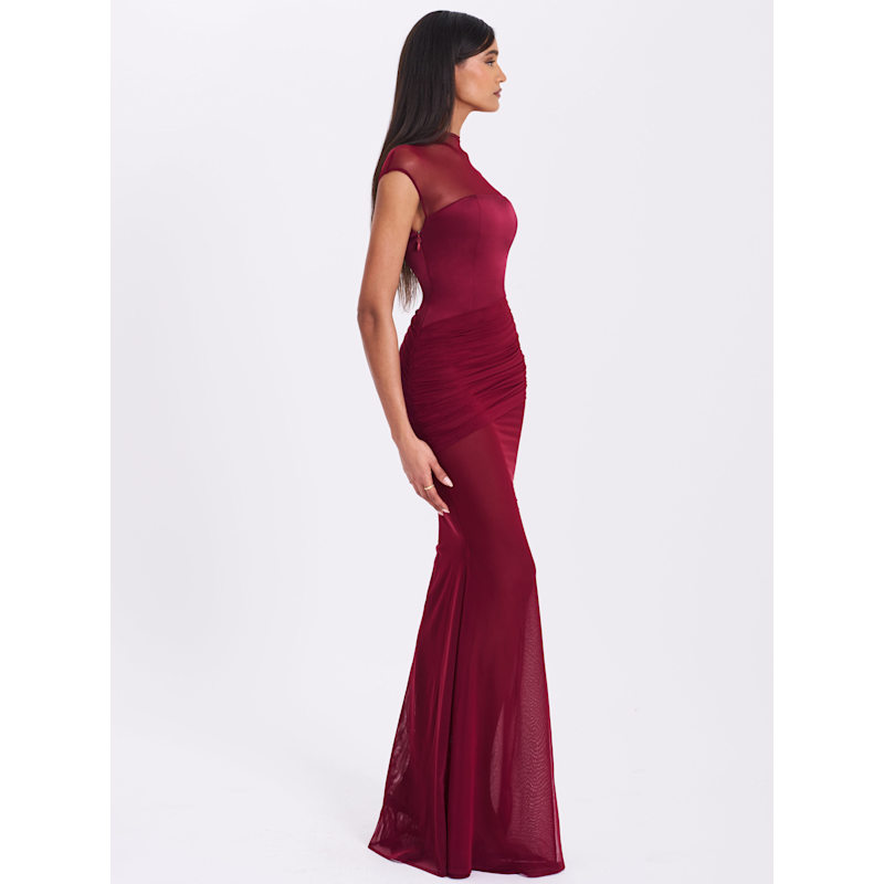 Thumbnail of Fabienne Burgundy Mesh Cap Sleeve Mermaid Gown image